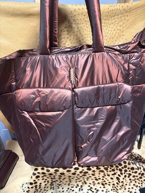 Brown Metallic Puffer Tote Bag - Unbranded